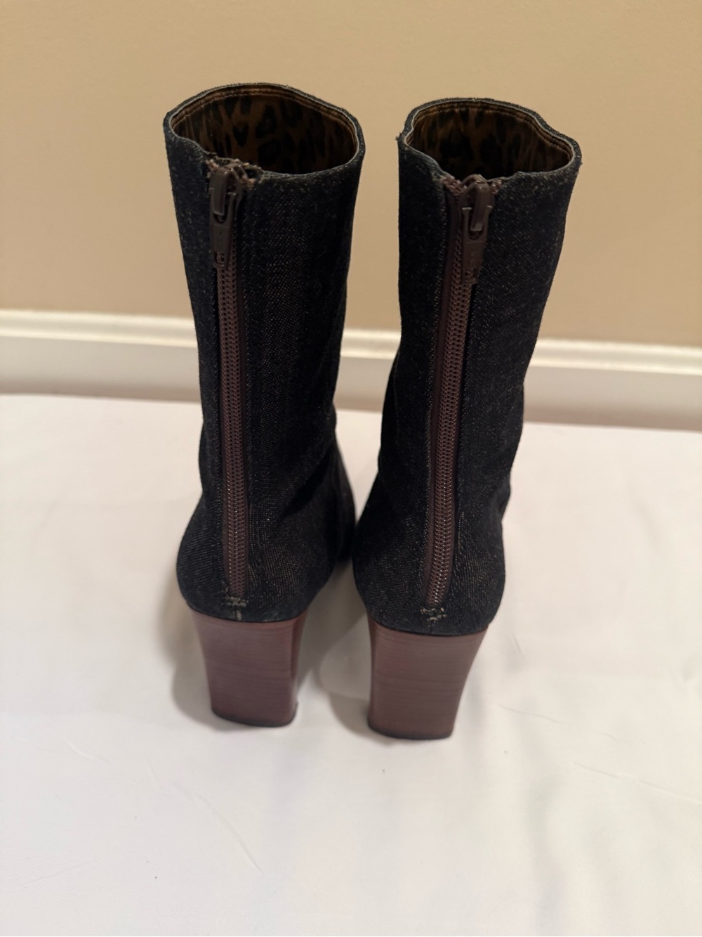Vintage Amanda Smith Dark Blue Denim Mid-Calf Heeled Boots - Picture 5 of 8
